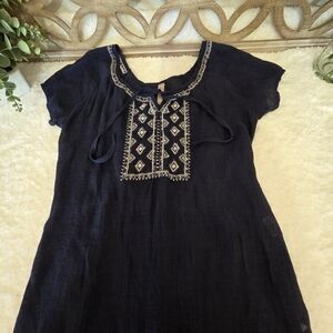 #443 SJS Navy Blue Blouse with White Embroidery